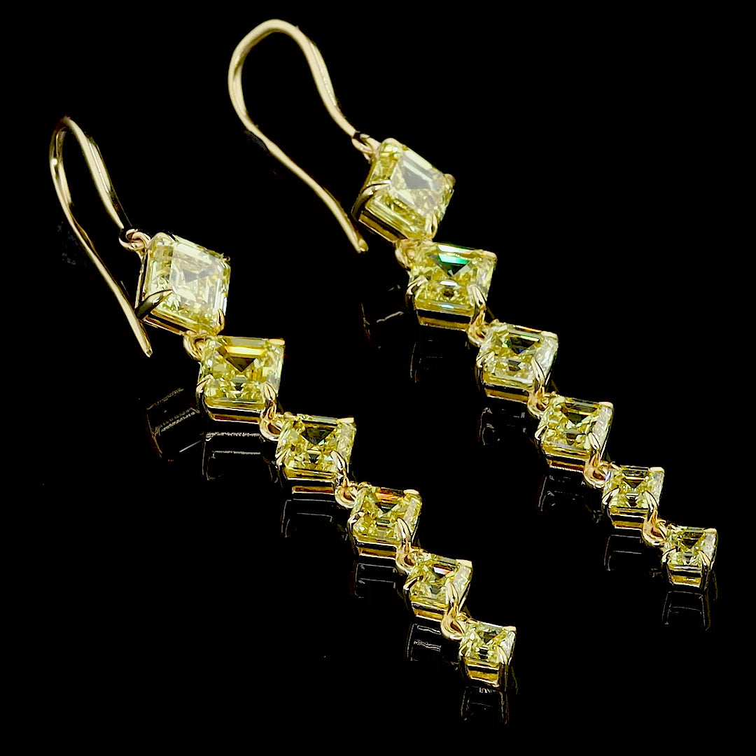 Yellow Diamond Ascher Cut Drop Earrings Dan Mor Diamonds
