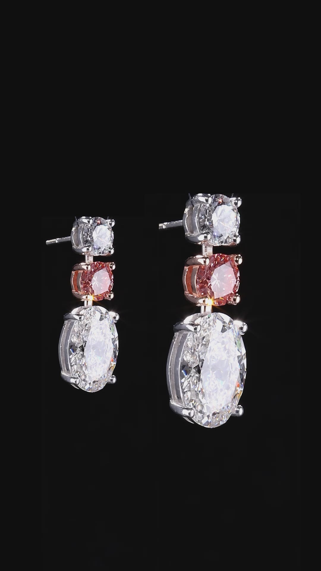 White & Pink Diamond Three-Stone Drop Earrings