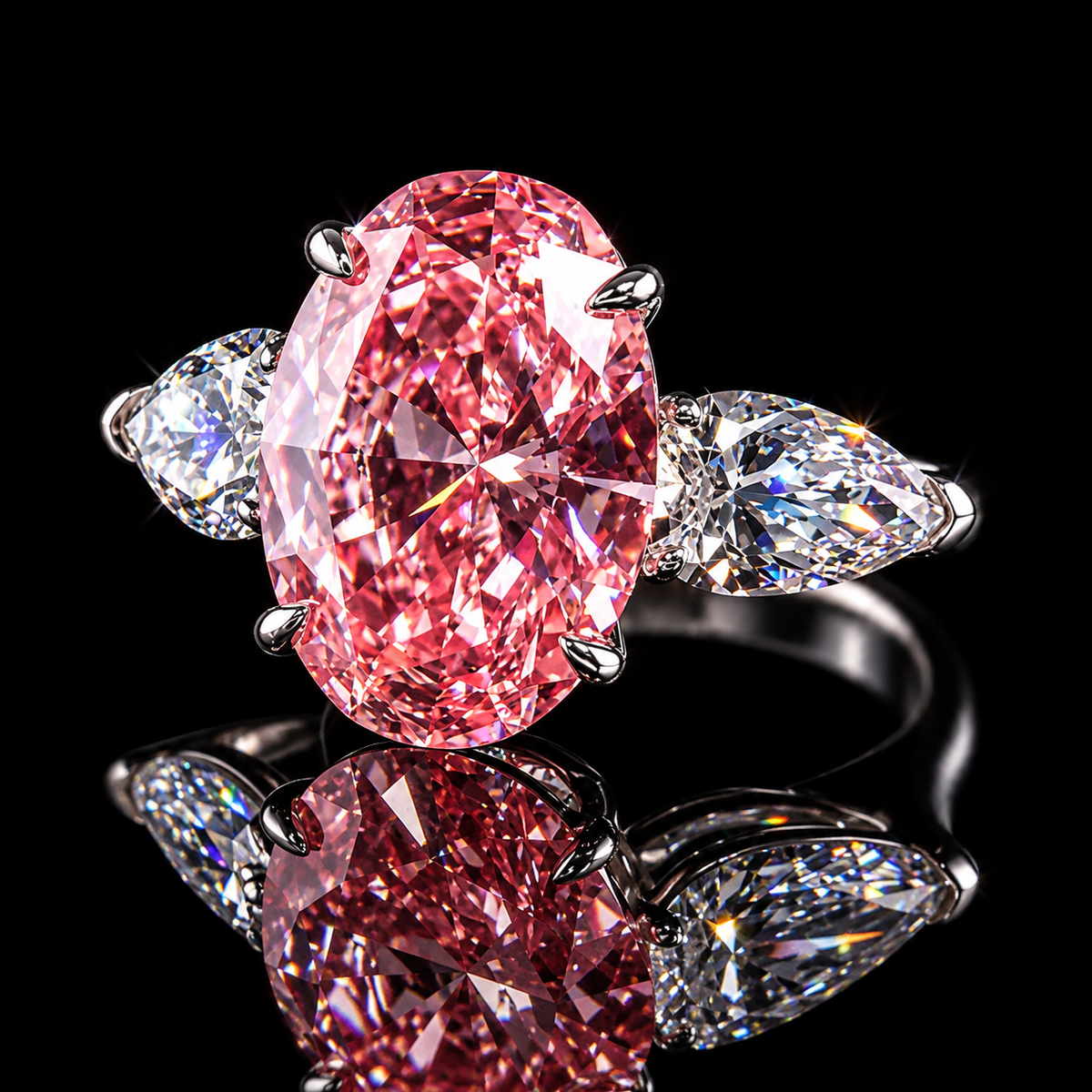 Pink Oval & Pear Three-Stone Ring