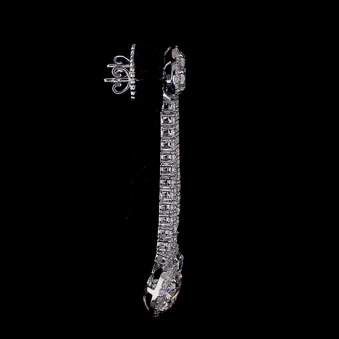 Diamond Baguette Long Drop Earrings with Oval Pendant Dan Mor Diamonds
