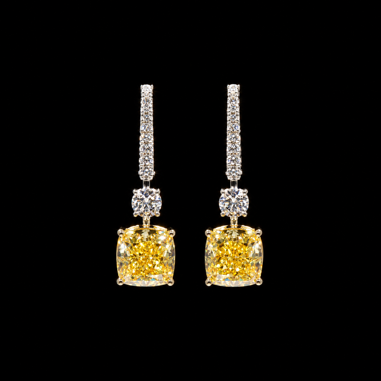 Yellow Cushion Diamond Drop Earrings