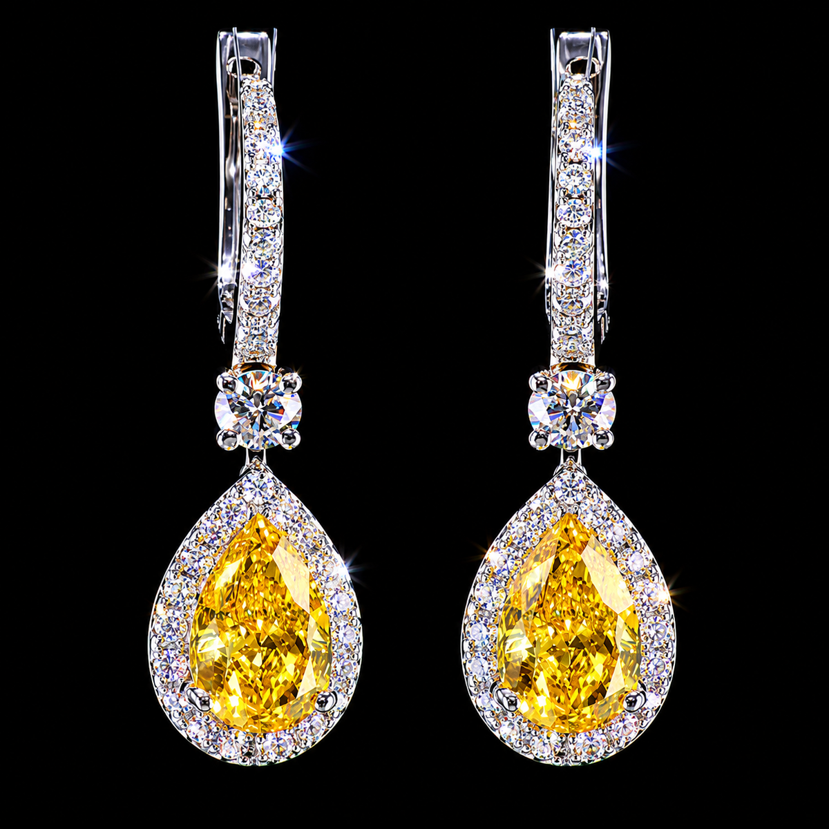Yellow Pear Diamond Halo Drop Earrings Dan Mor Diamonds