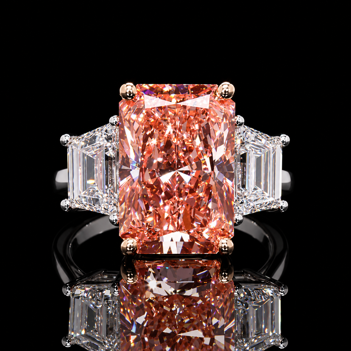 Pink Radiant Cut Diamond Three-Stone Ring Dan Mor Diamonds
