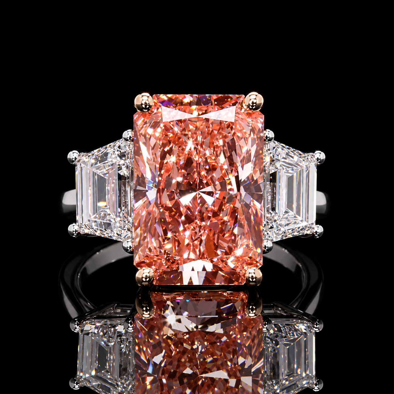 Pink Radiant Cut Diamond Three-Stone Ring Dan Mor Diamonds