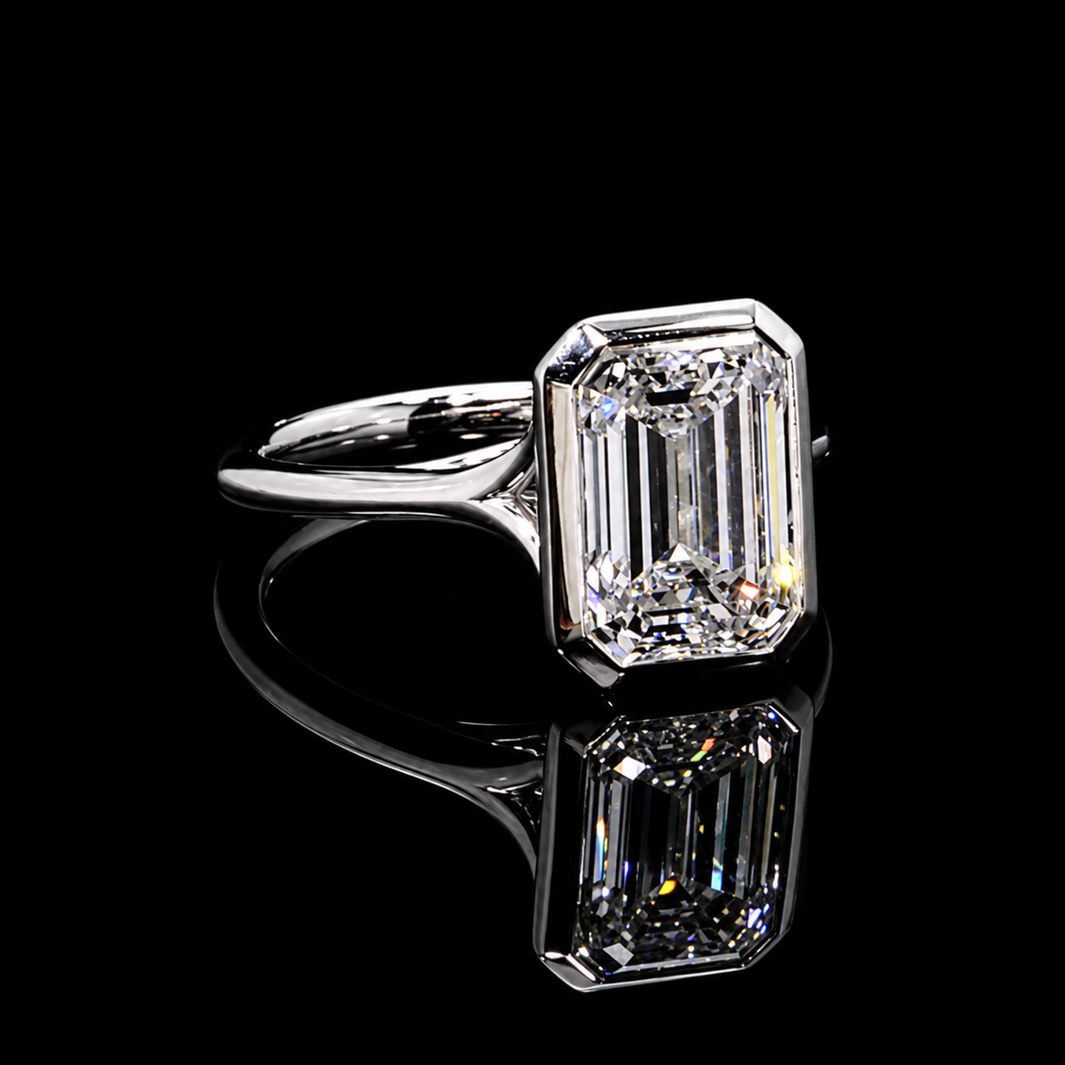 Emerald Diamond Bezel Set Ring