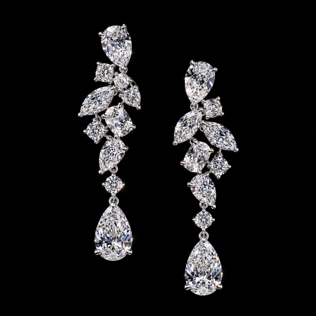 7.72 CT fancy shape diamond drop earrings with pear marquise and round brilliant diamonds by Dan Mor Diamonds