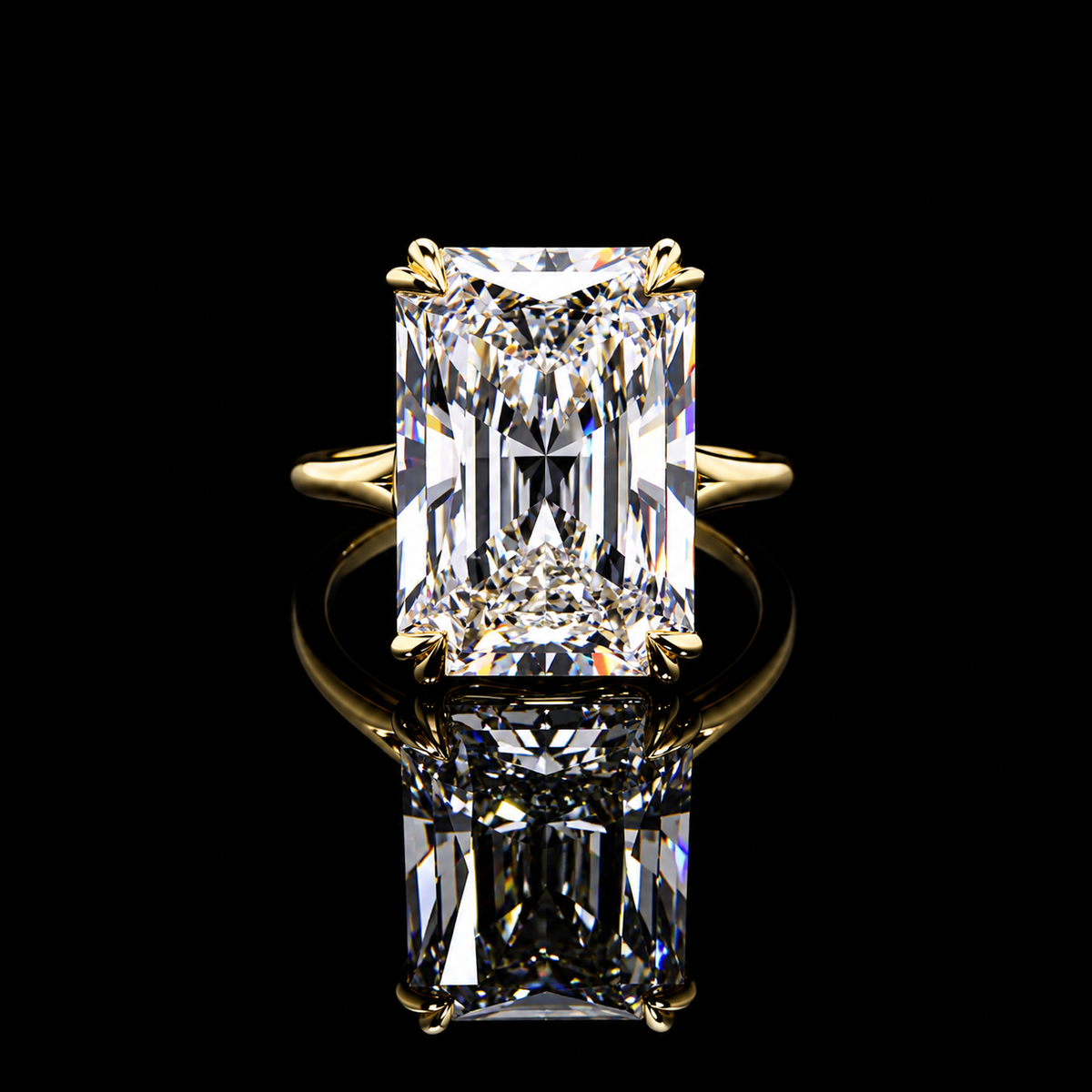 Approx. 11 CT Radiant solitaire lab-grown diamond ring with double-prong setting by Dan Mor Diamonds